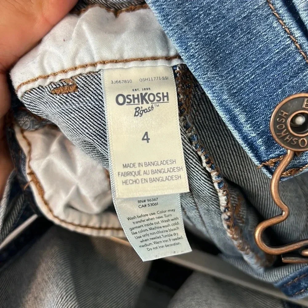 OshKosh Toddler‎ Size 4 Skinny Leg Frayed Hem Pockets Cotton Blend Jean Overall